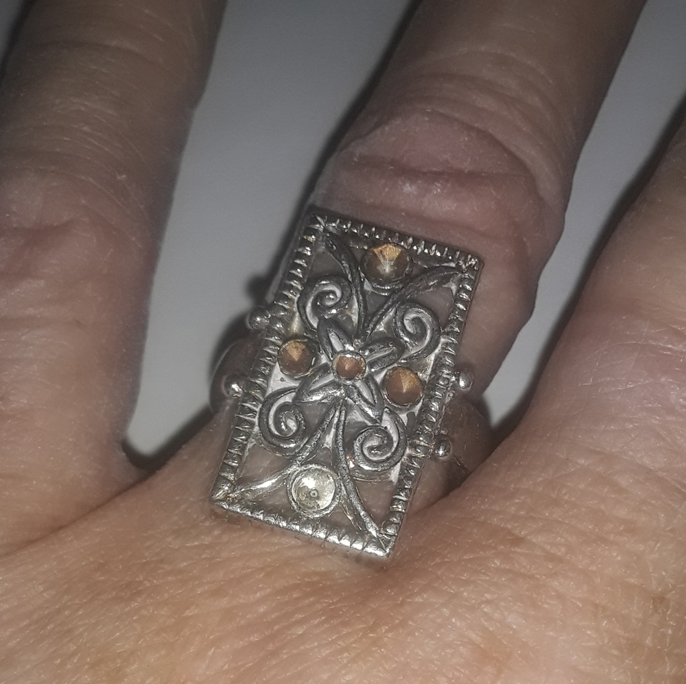 Vintage Silver Rectangle shape cit out designer ring solid thick oop Size 6.5